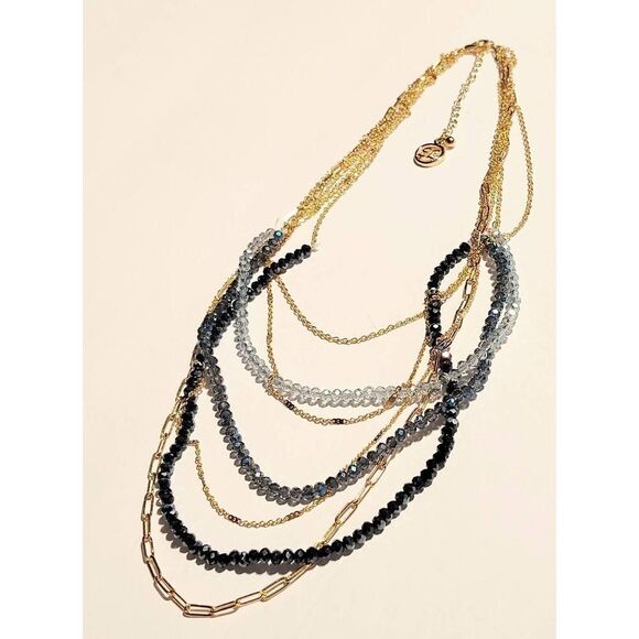 GORGEOUS GOLD MULTI STONE CRYSTAL CHAIN NECKLACE NWT - Picture 4 of 7